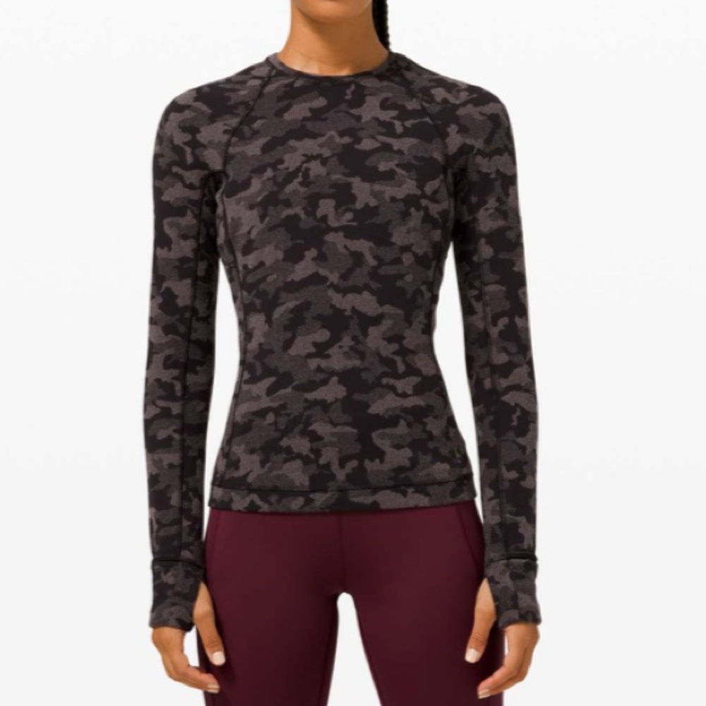 Lululemon Runderful Long Sleeve in Heritage Camo Jacquard Black Lunar Rock